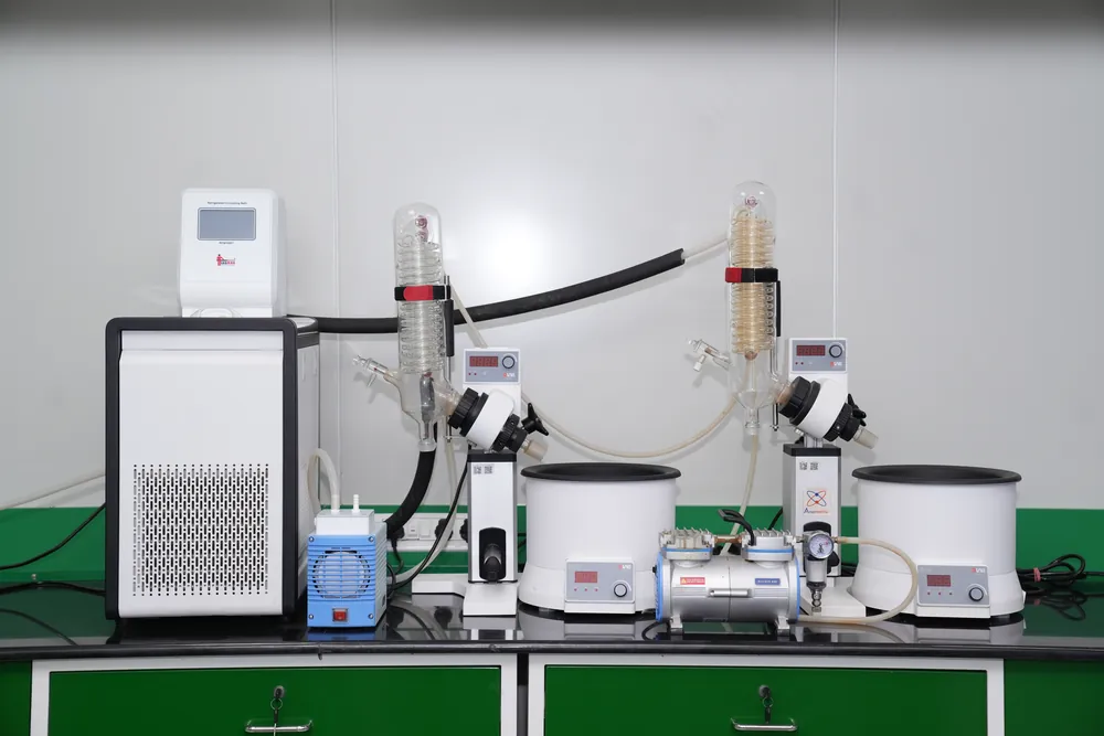 Two rotary evaporators with a chiller
