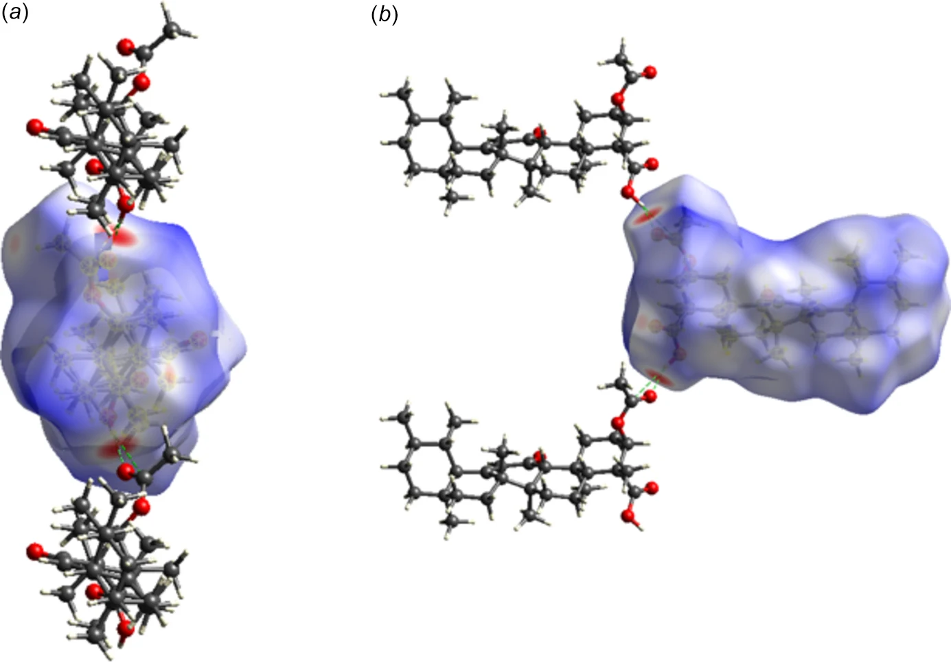 Hirshfeld surfaces of AKBA mapped over dnorm, front and side views