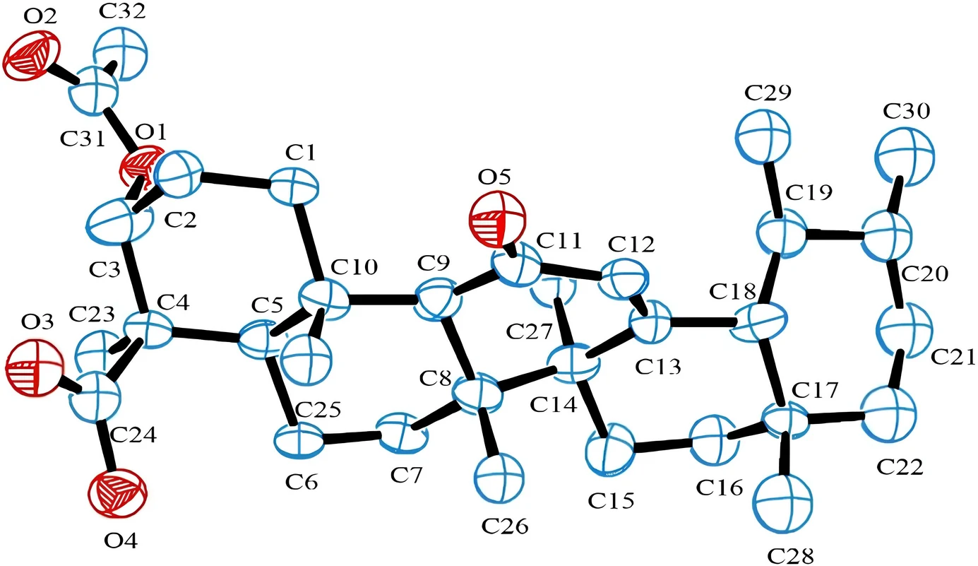 The AKBA molecule from its single-crystal X-ray structure, with the atom numbering