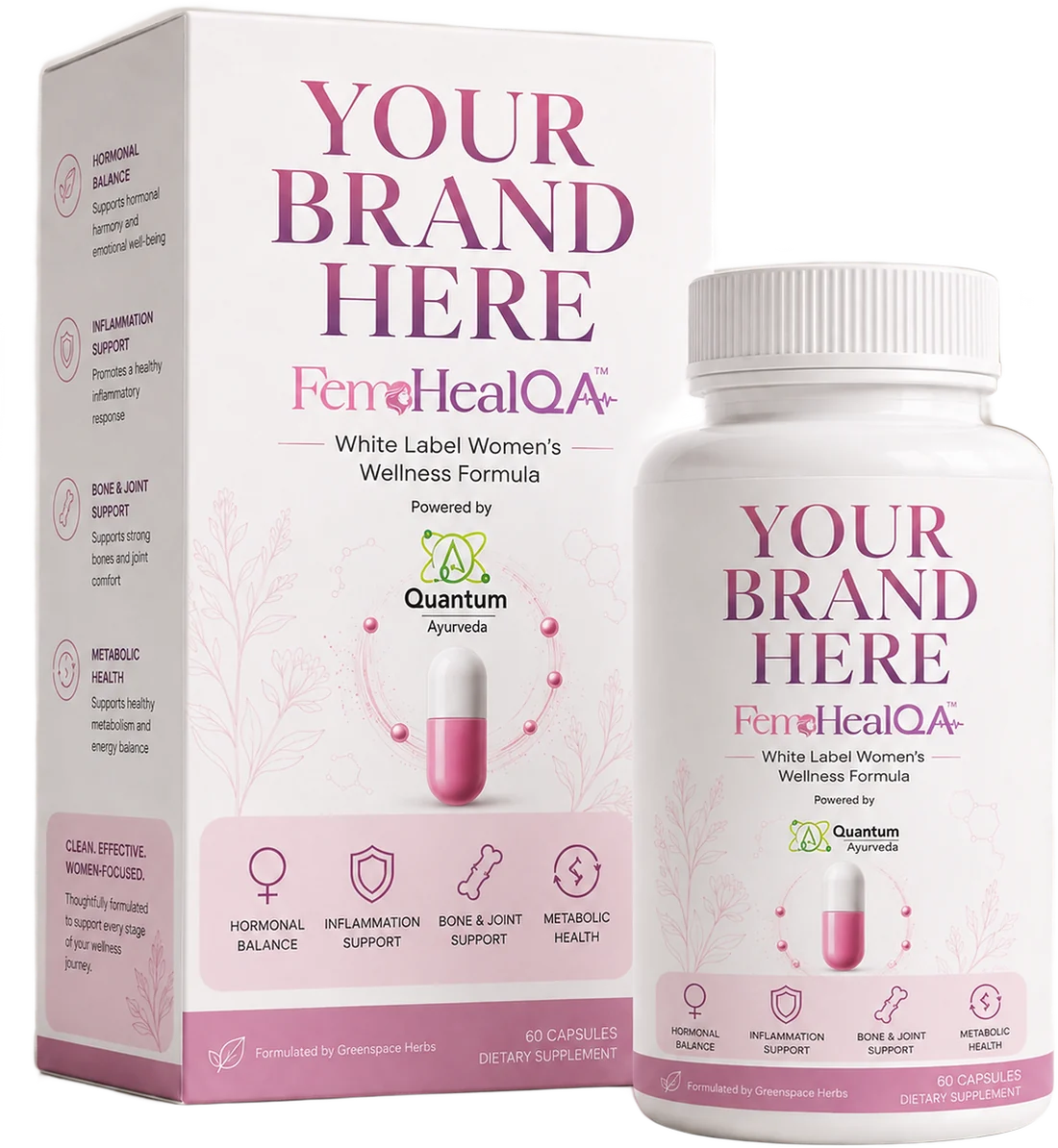 FemHealQA™ white-label pack and bottle