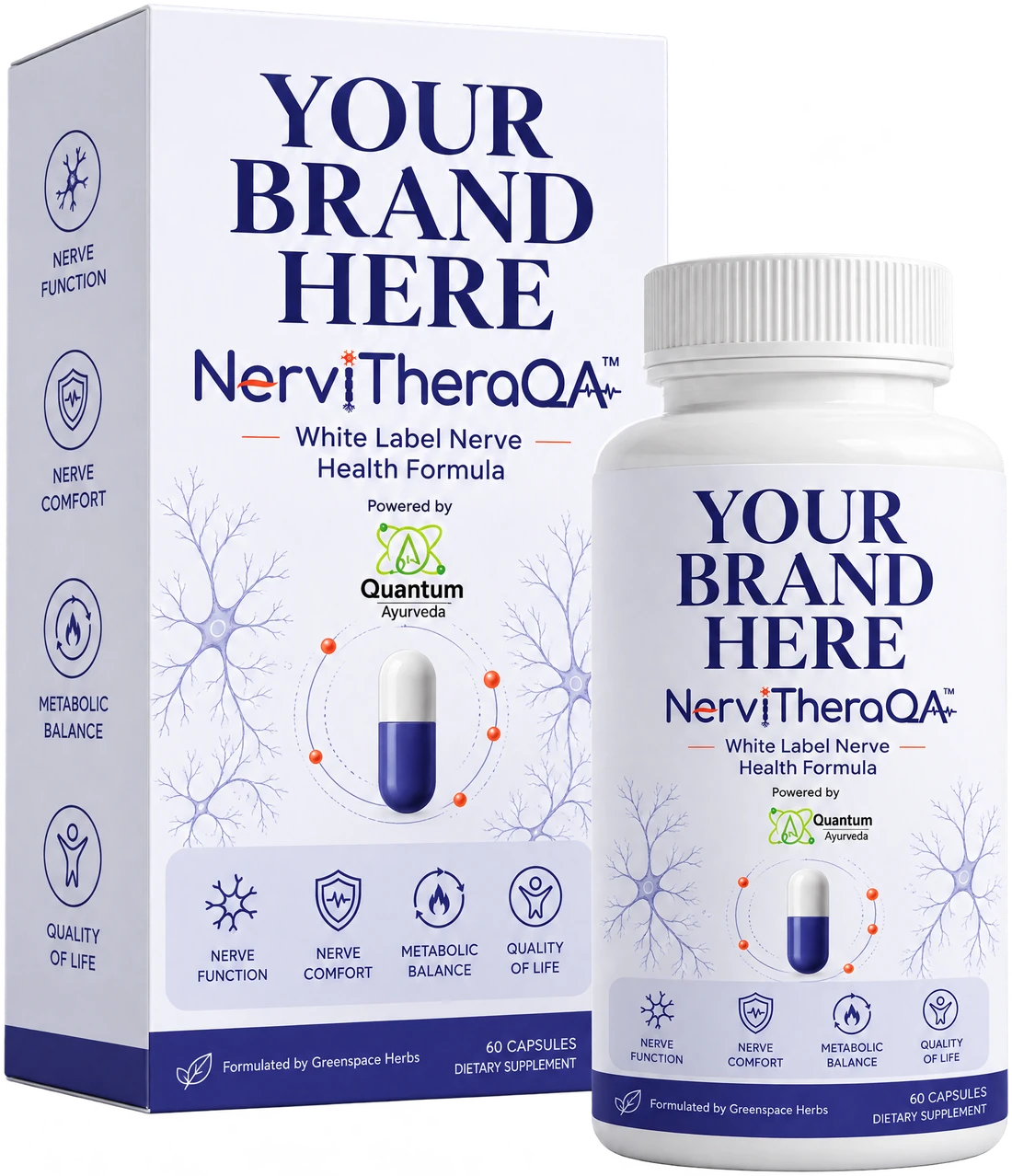 NerviTheraQA™ white-label pack and bottle